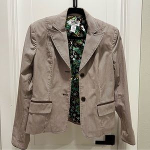 Vintage Bob Mackie Brown & Cream Stripe Blazer with poly floral lining